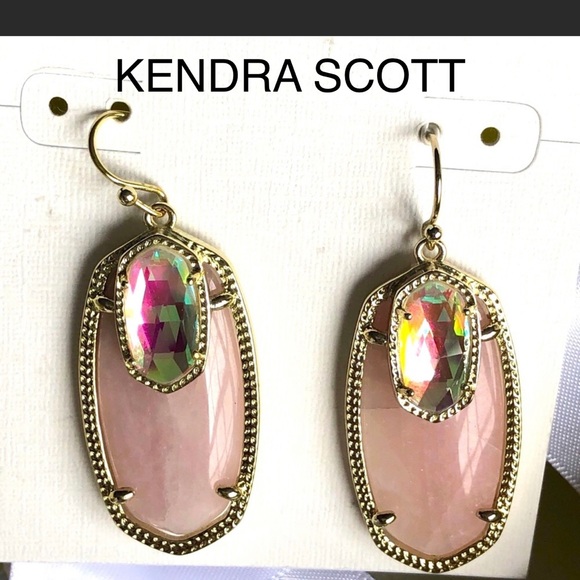 NWT Kendra Scott RARE & Retired Emmy Earrings Rose Quartz, Dichroic Yellow Gold - Picture 6 of 17